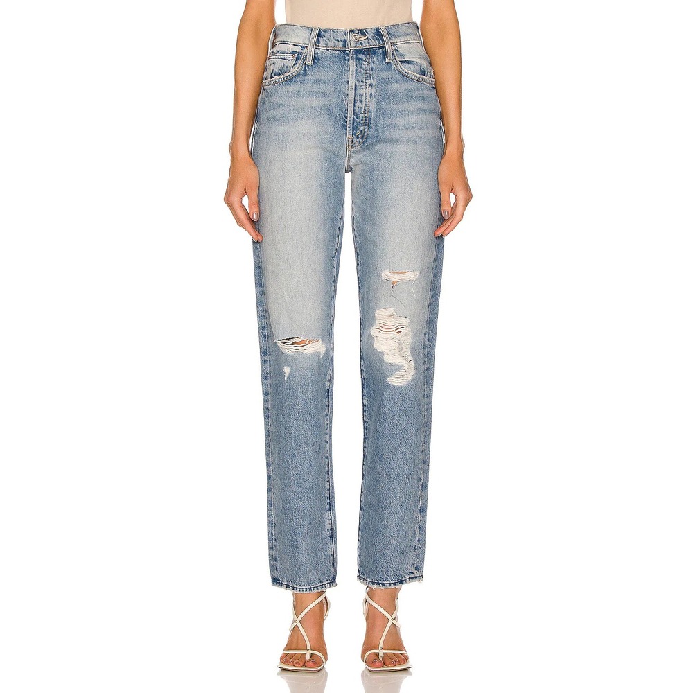MOTHER Huffy Skimp High Rise Straight Distressed Jeans Hotter On Other Side - Picture 2 of 9